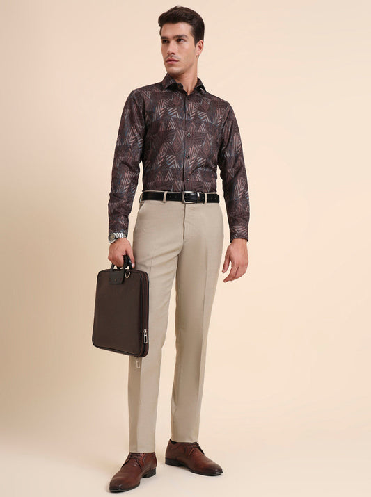 Fawn Solid Slim Fit Formal Trouser | GreenFiber