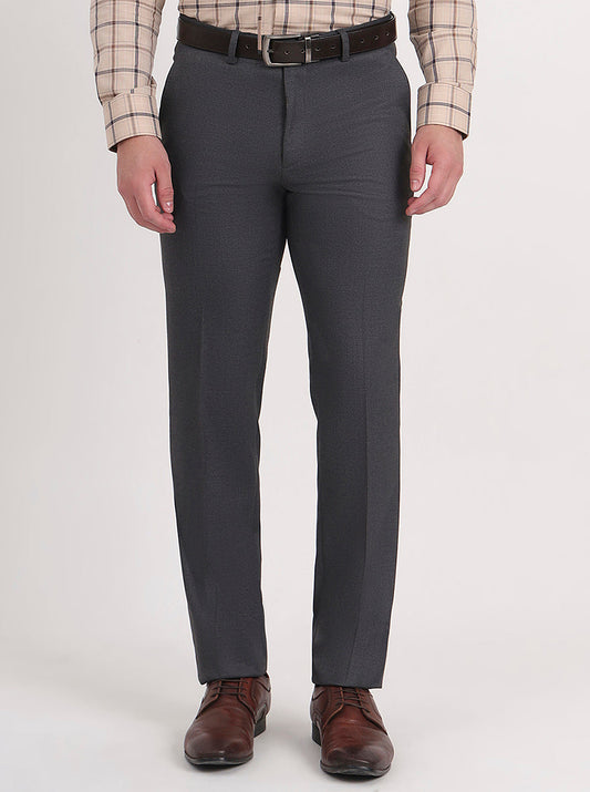 Grey Solid Slim Fit Formal Trouser | Greenfibre