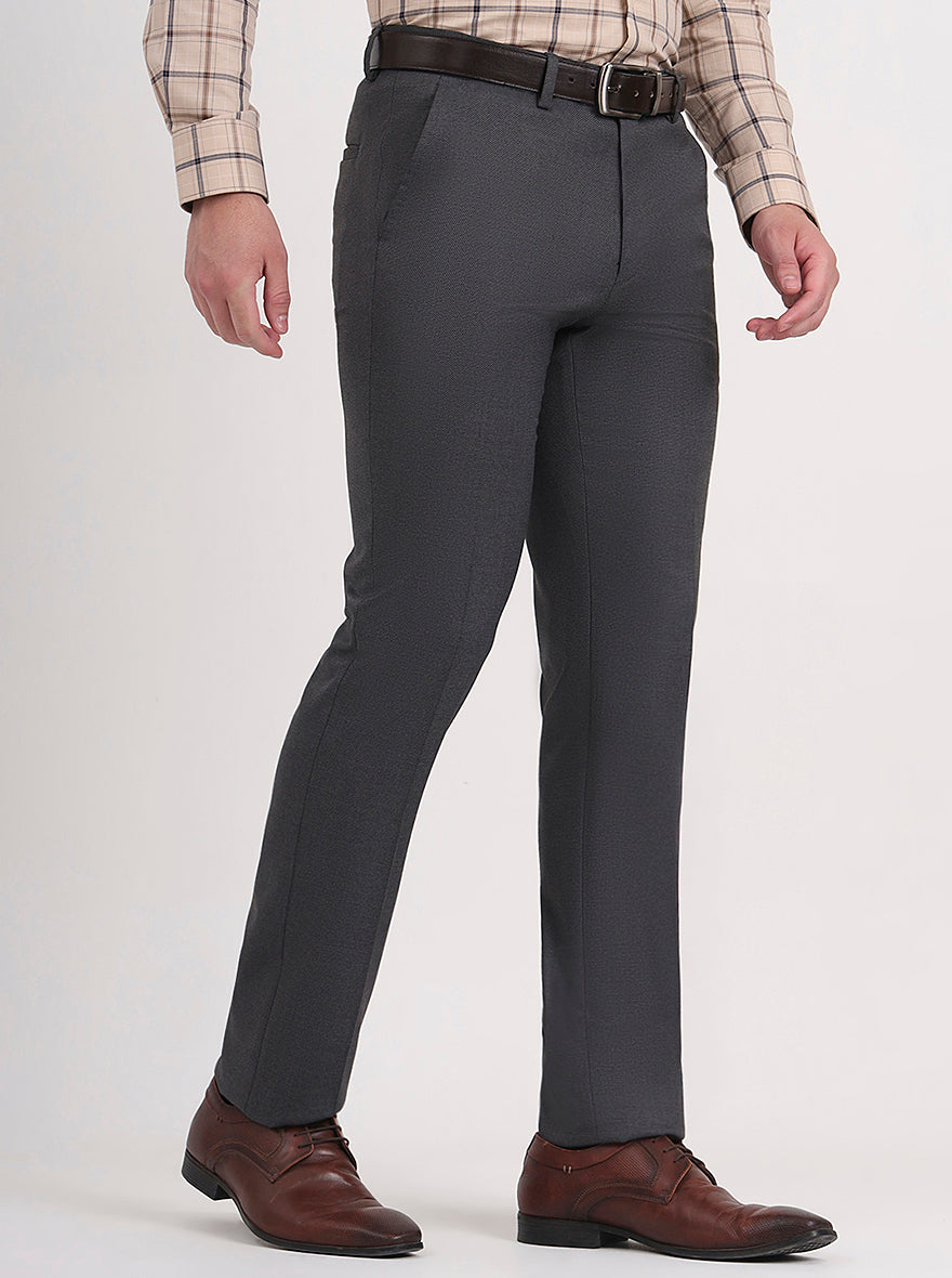 Grey Solid Slim Fit Formal Trouser | Greenfibre