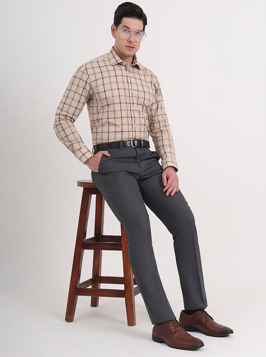 Grey Solid Slim Fit Formal Trouser | Greenfibre
