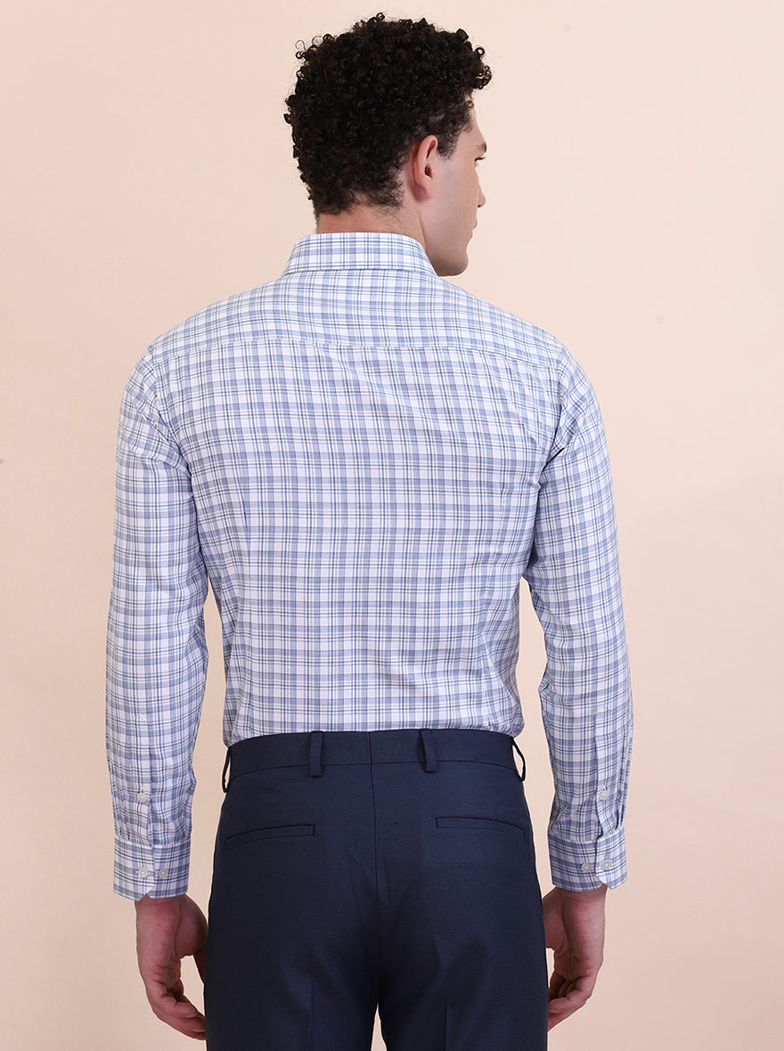White & Blue Checked Slim Fit Formal Shirt | Greenfibre
