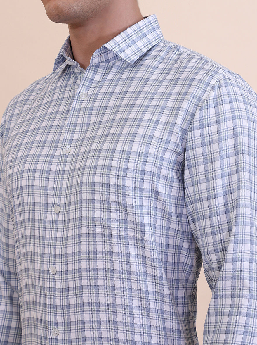 White & Blue Checked Slim Fit Formal Shirt | Greenfibre