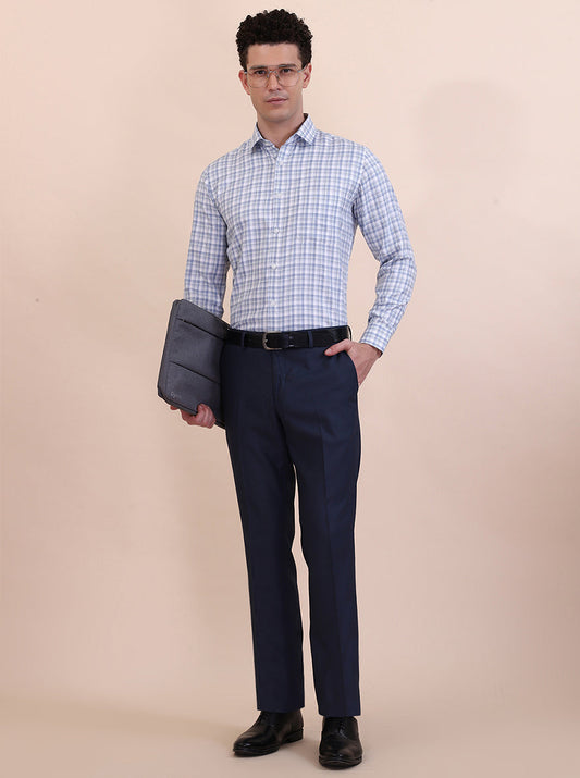 White & Blue Checked Slim Fit Formal Shirt | Greenfibre