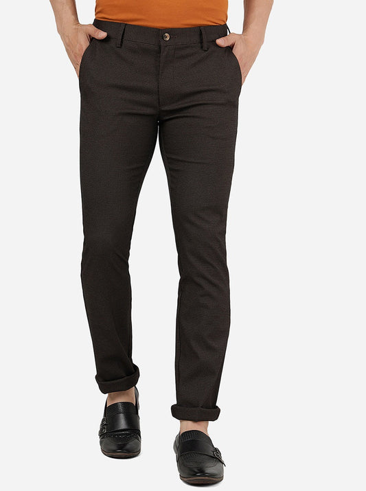 Dark Brown Solid Super Slim Fit Casual Trouser | Greenfibre