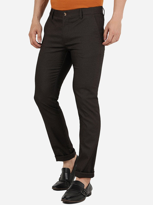Dark Brown Solid Super Slim Fit Casual Trouser | Greenfibre