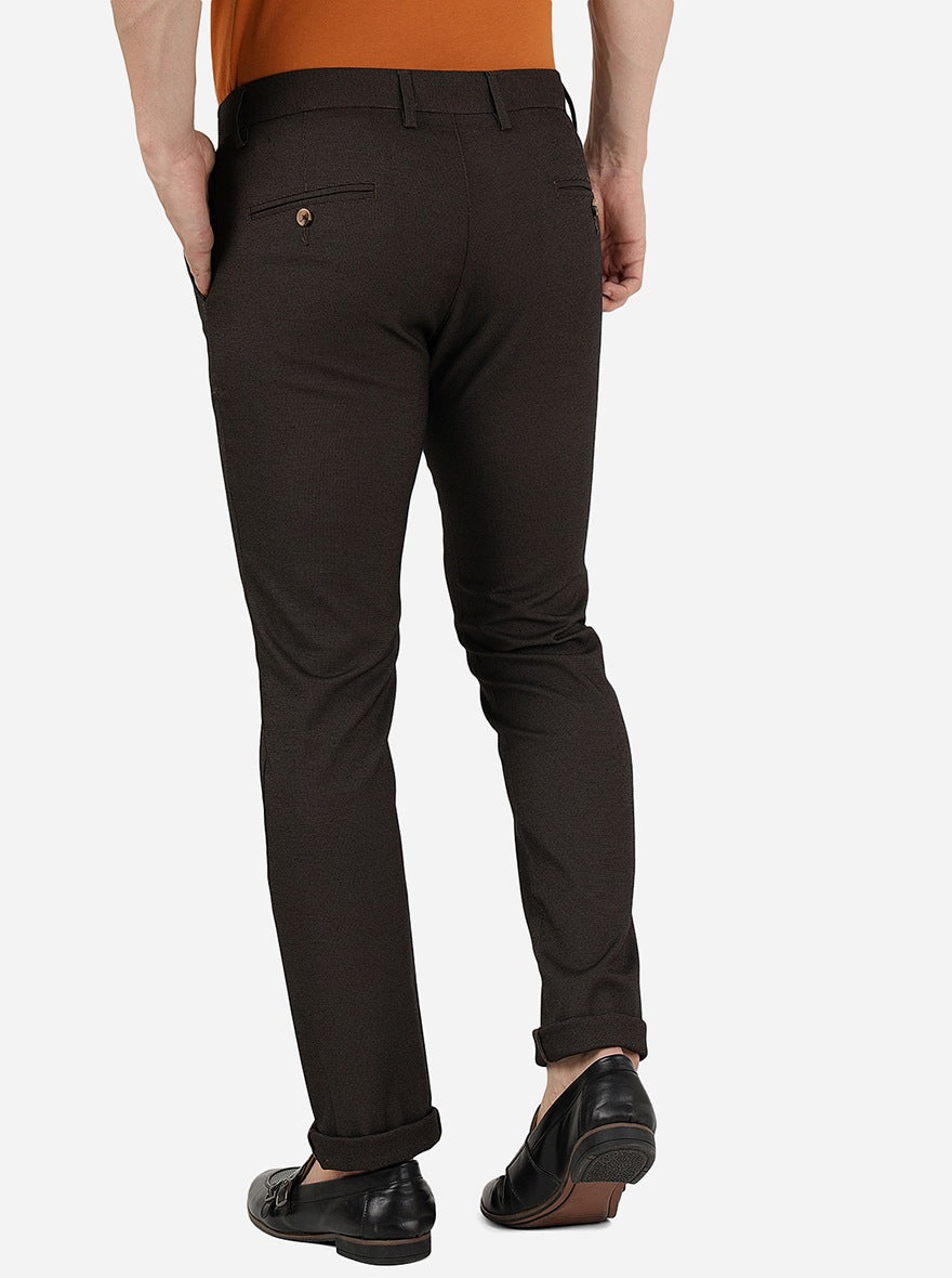 Dark Brown Solid Super Slim Fit Casual Trouser | Greenfibre