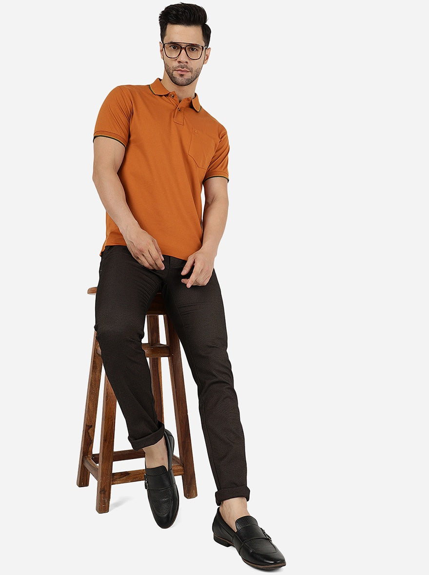 Dark Brown Solid Super Slim Fit Casual Trouser | Greenfibre