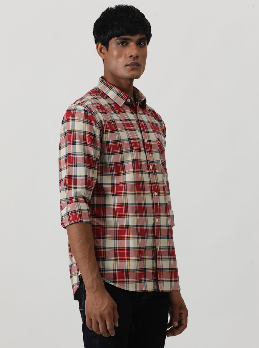 Red Checked Slim Fit Casual Shirt | Greenfibre