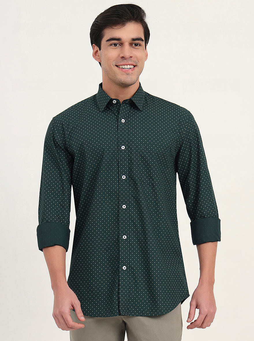 Green Printed Slim Fit Semi Casual Shirt | Greenfibre