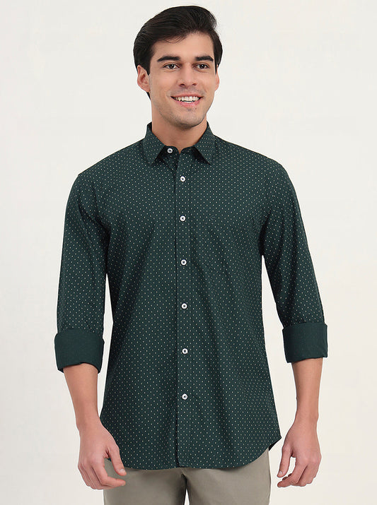 Green Printed Slim Fit Semi Casual Shirt | Greenfibre