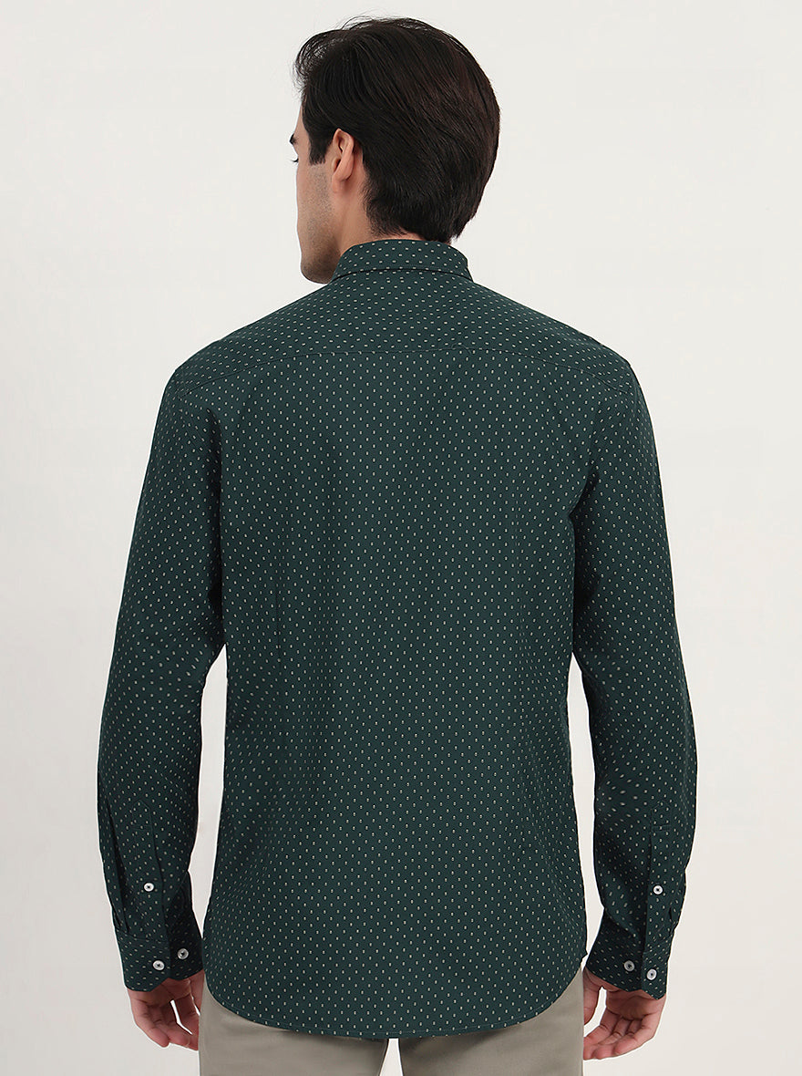 Green Printed Slim Fit Semi Casual Shirt | Greenfibre