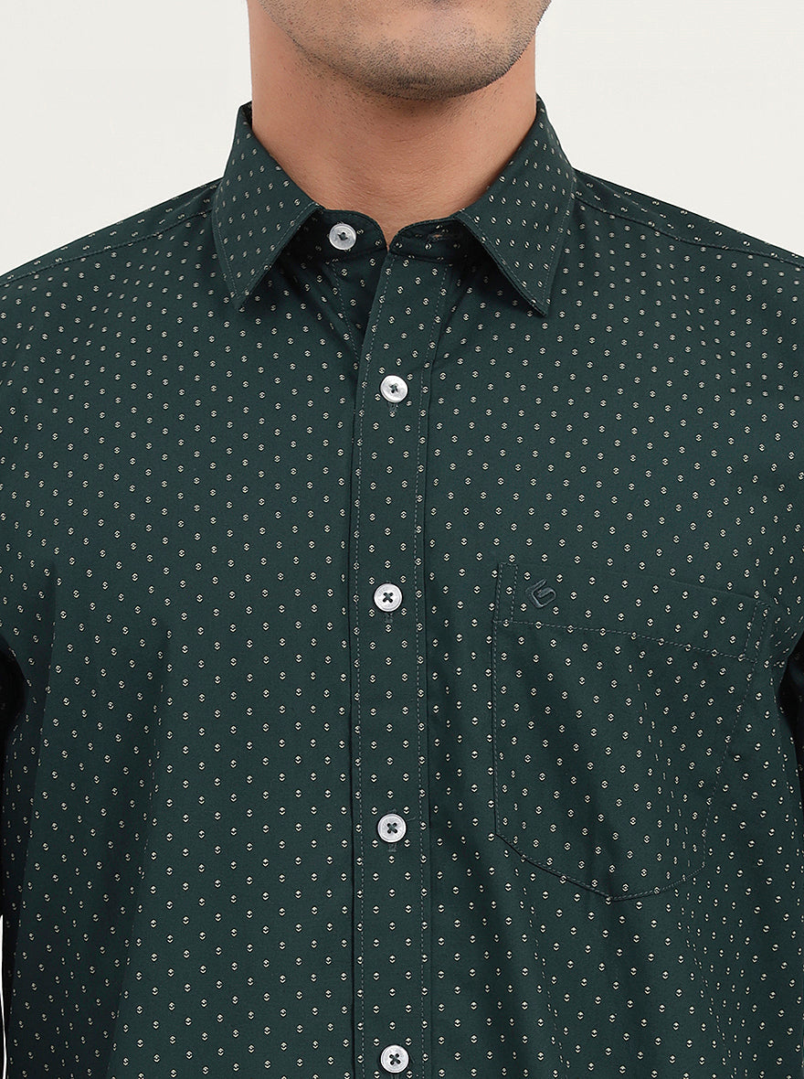 Green Printed Slim Fit Semi Casual Shirt | Greenfibre