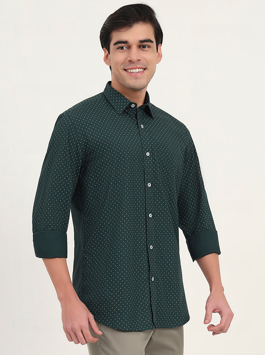 Green Printed Slim Fit Semi Casual Shirt | Greenfibre