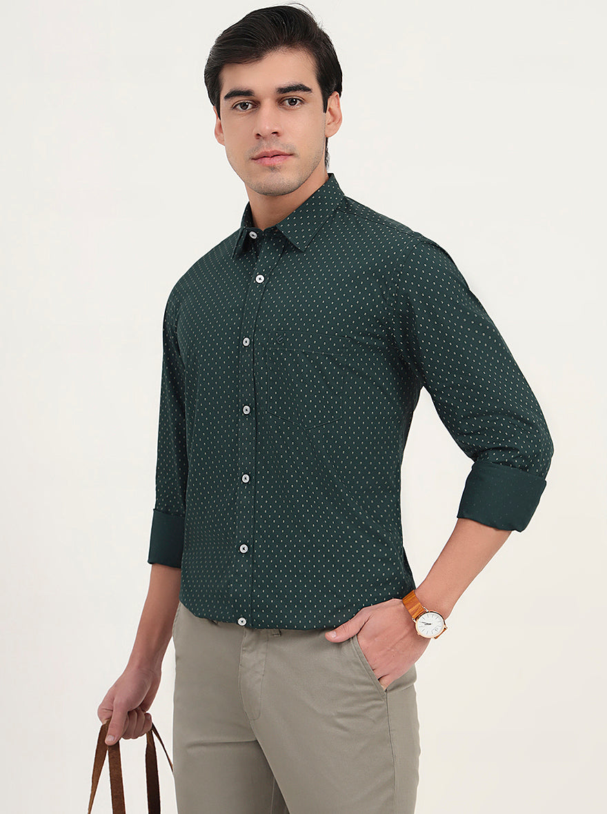 Green Printed Slim Fit Semi Casual Shirt | Greenfibre