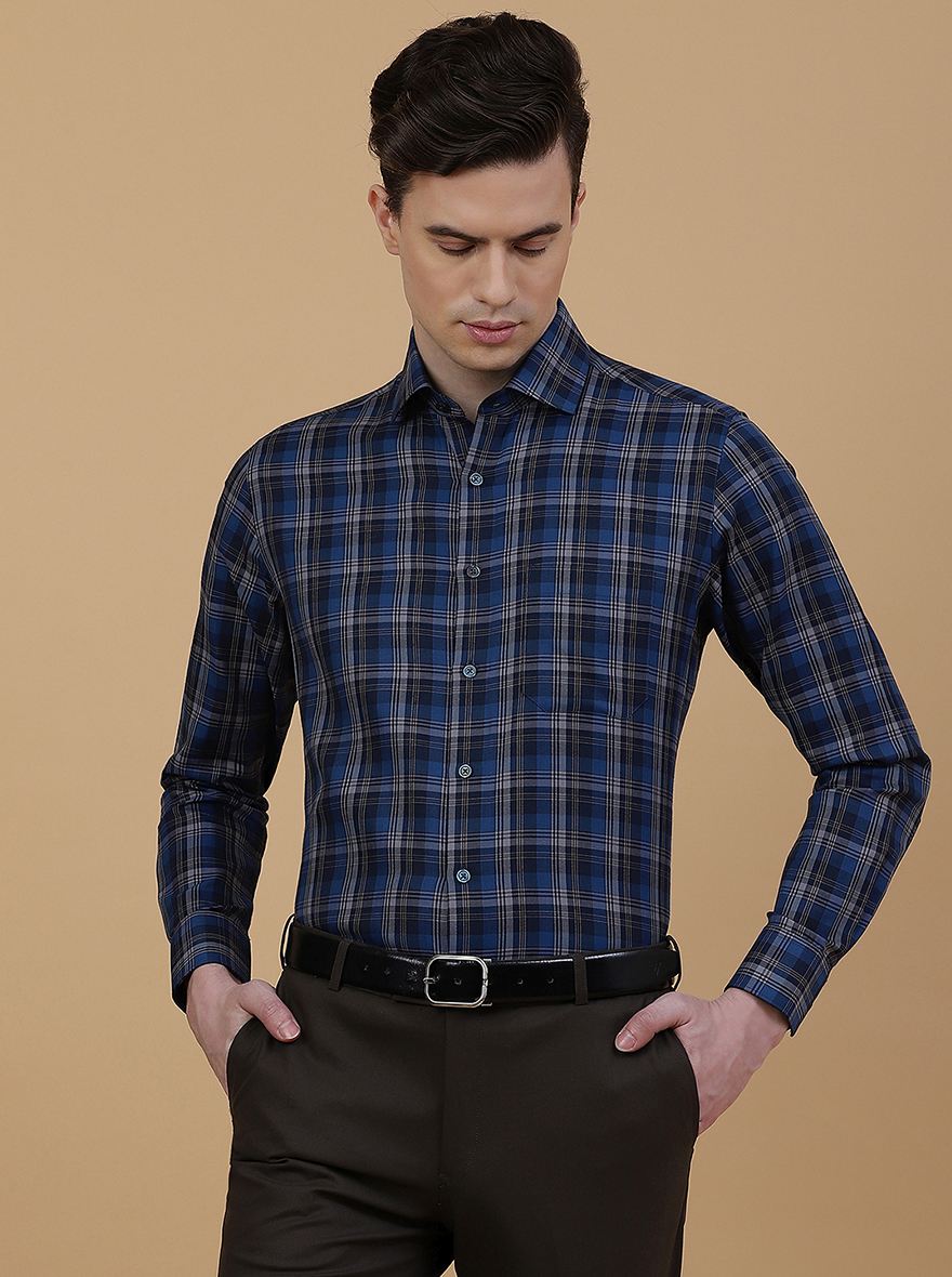 Blue Checked Slim Fit Formal Shirt | Greenfibre