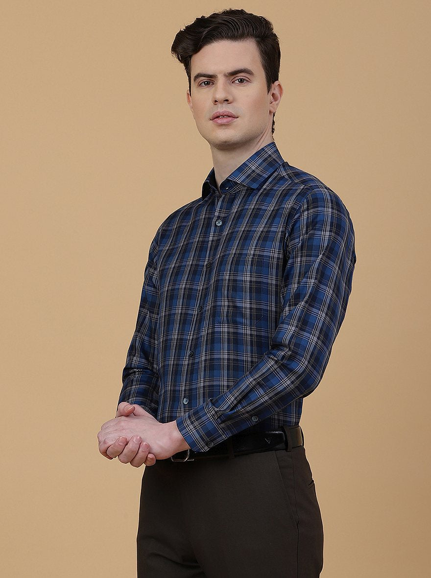 Blue Checked Slim Fit Formal Shirt | Greenfibre