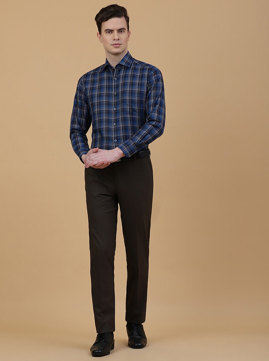 Blue Checked Slim Fit Formal Shirt | Greenfibre