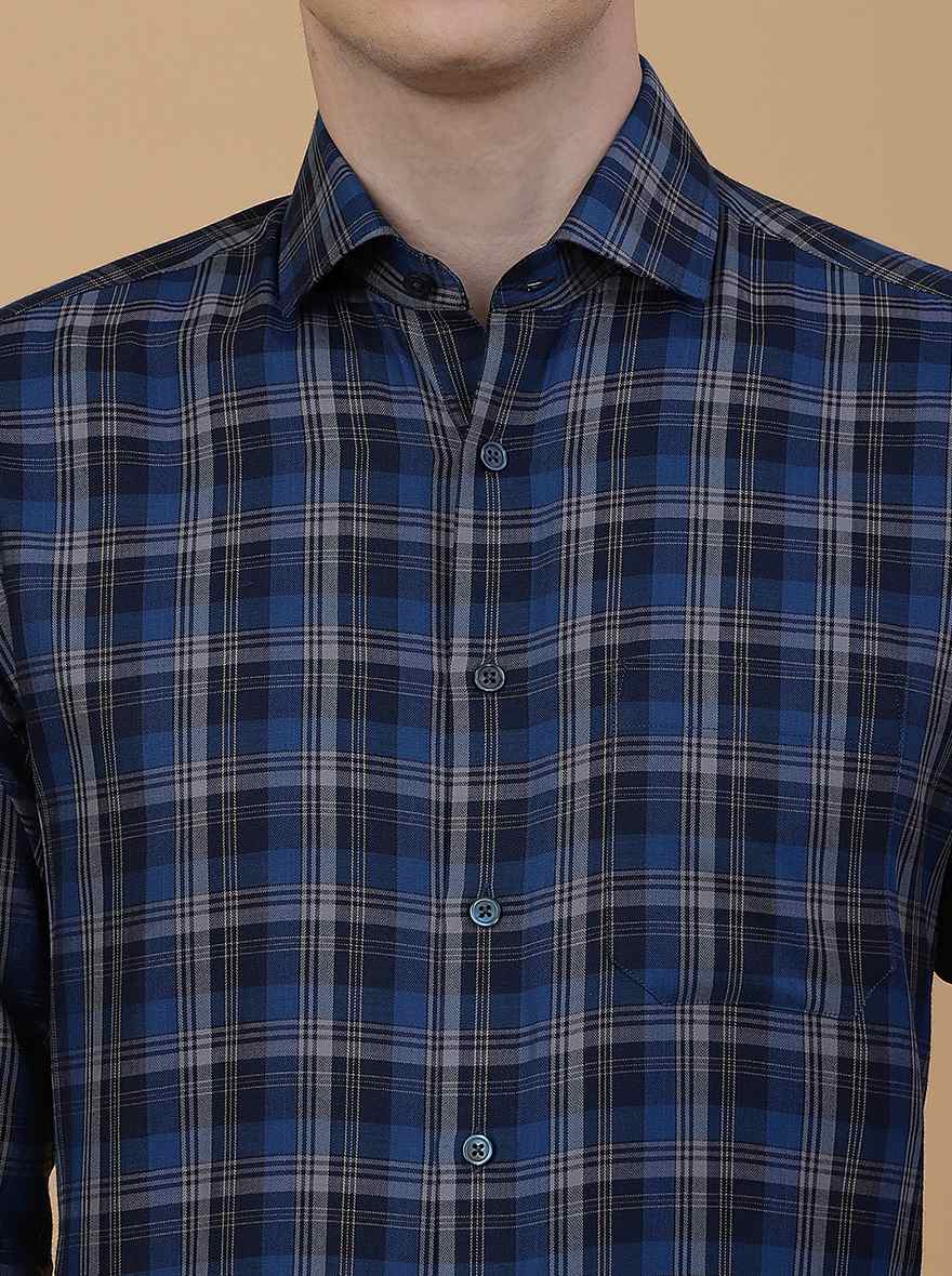 Blue Checked Slim Fit Formal Shirt | Greenfibre