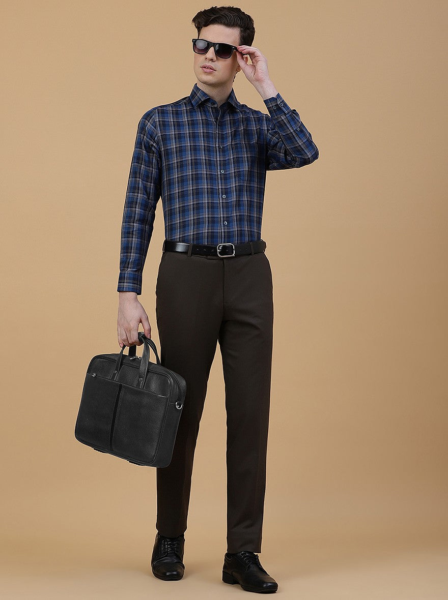 Blue Checked Slim Fit Formal Shirt | Greenfibre