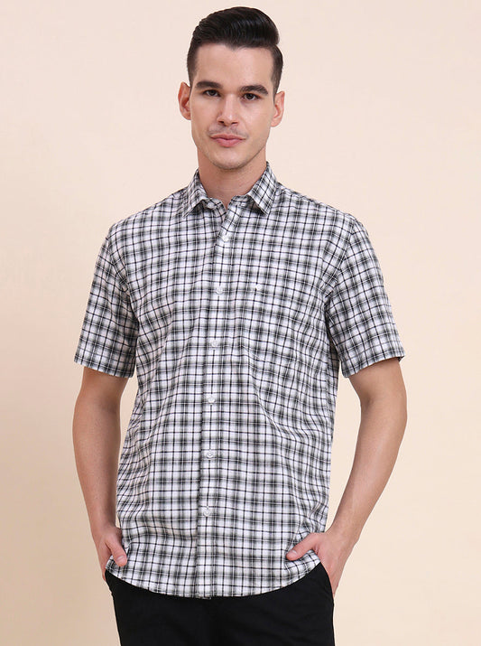White Checked Smart Fit Semi Casual Shirt | Greenfibre