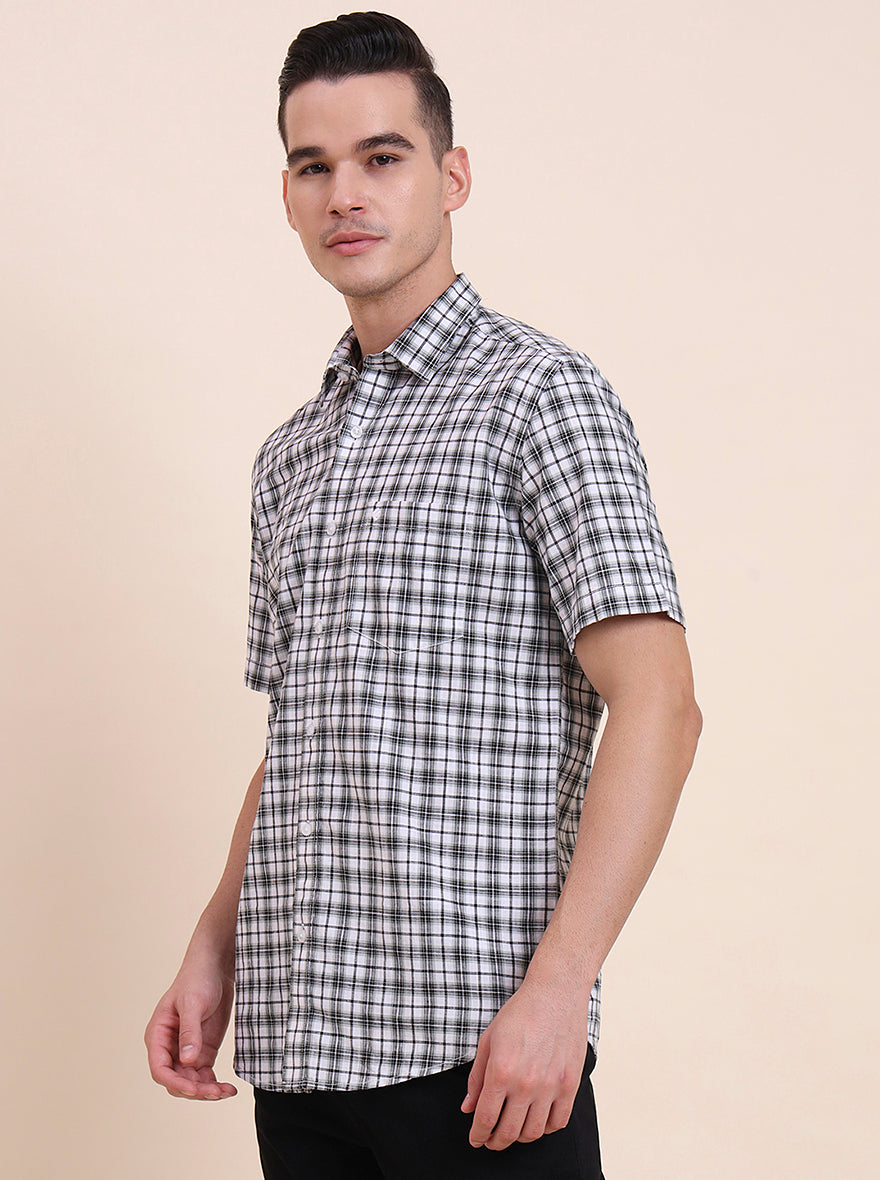 White Checked Smart Fit Semi Casual Shirt | Greenfibre