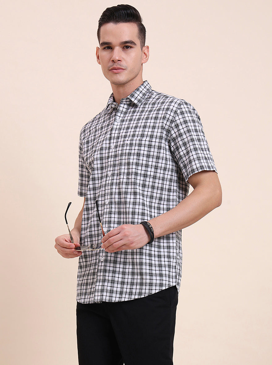 White Checked Smart Fit Semi Casual Shirt | Greenfibre