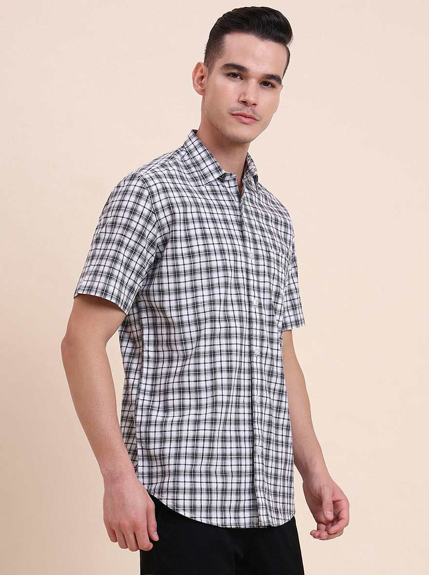White Checked Smart Fit Semi Casual Shirt | Greenfibre