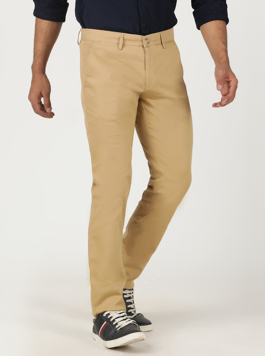 Khaki Solid Slim Fit Casual Trouser | Greenfibre
