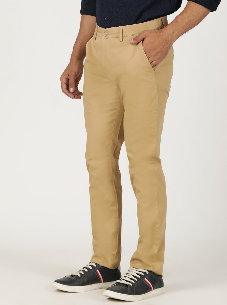 Khaki Solid Slim Fit Casual Trouser | Greenfibre