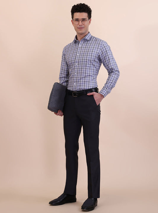 Grey & Blue Checked Regular Fit Formal Shirt | Greenfibre