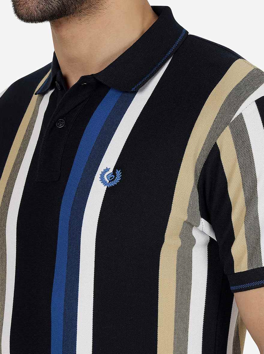 Blue & White Striped Slim Fit Polo T-Shirt | Greenfibre