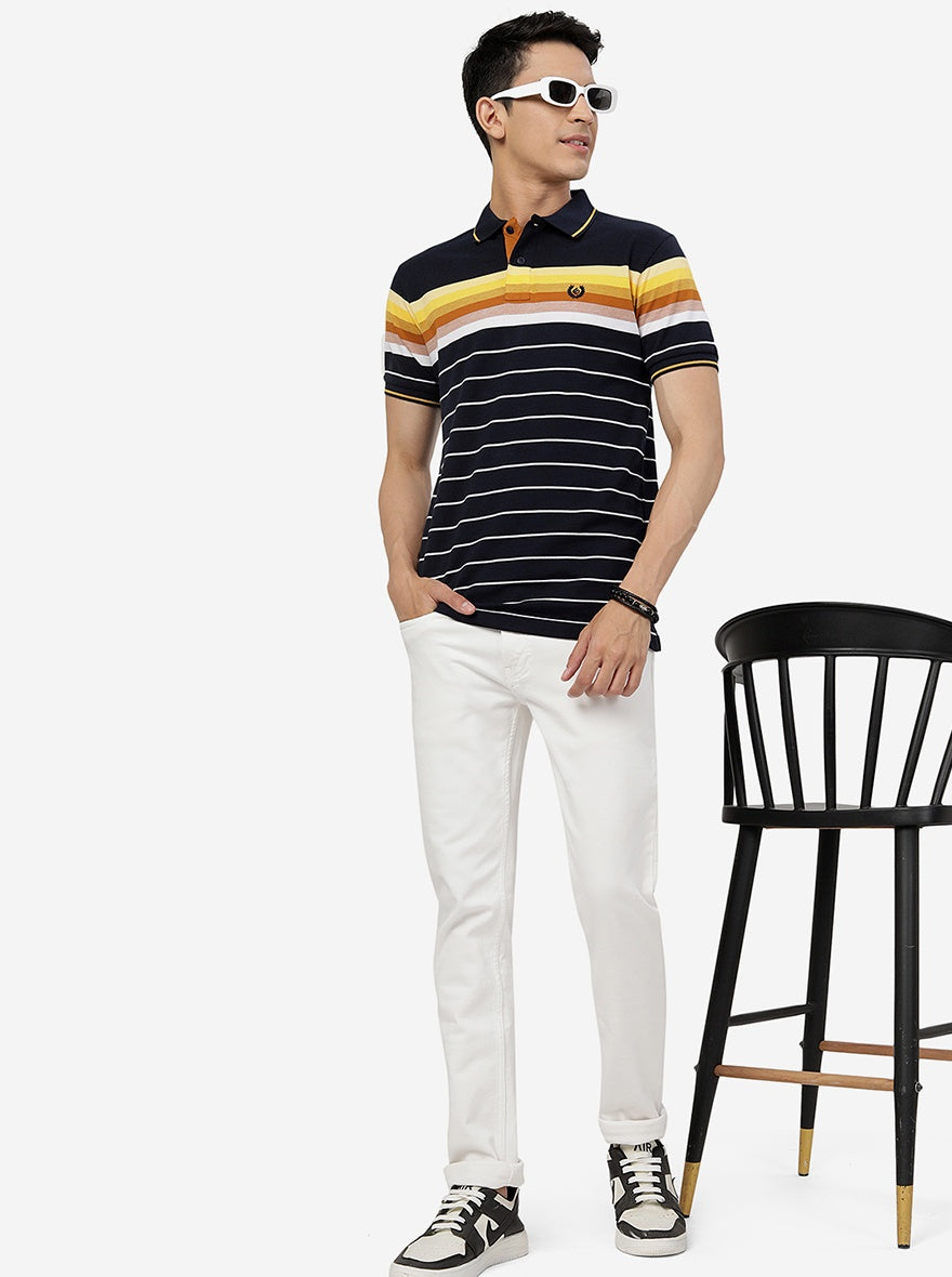 Multicolor Striped Slim Fit Polo T-Shirt | Greenfibre