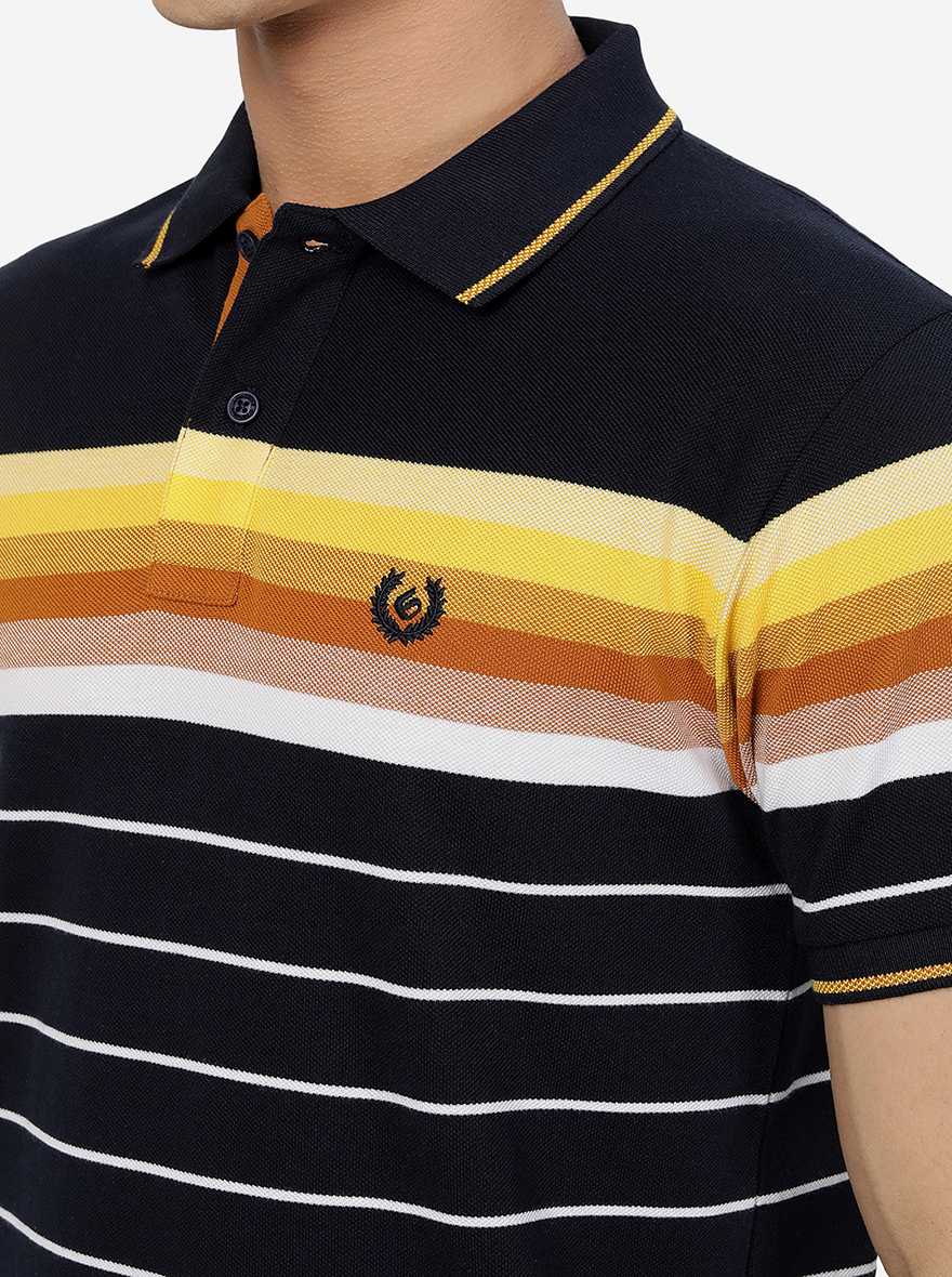 Multicolor Striped Slim Fit Polo T-Shirt | Greenfibre