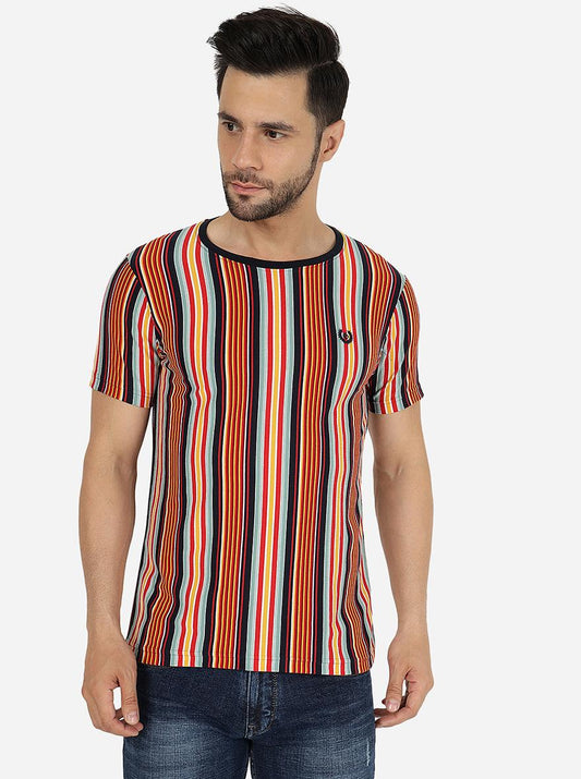 Red & Yellow Striped Slim Fit T-Shirt | Greenfibre