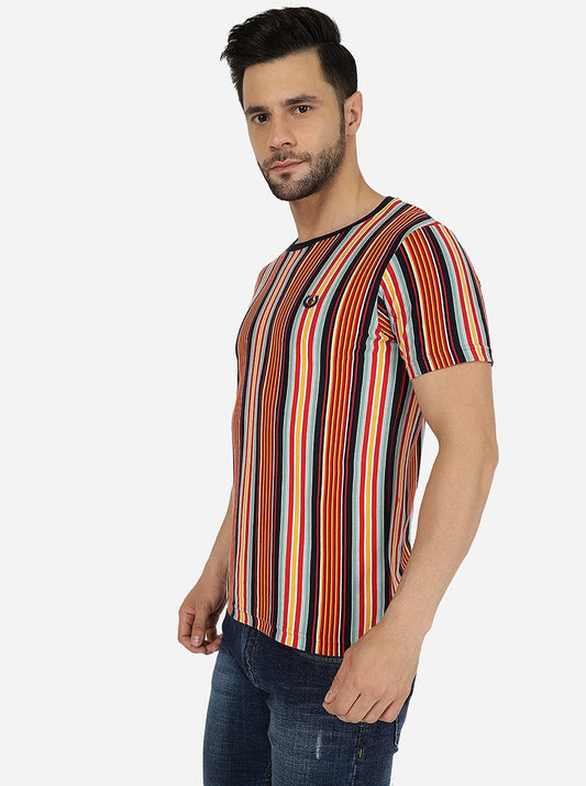 Red & Yellow Striped Slim Fit T-Shirt | Greenfibre