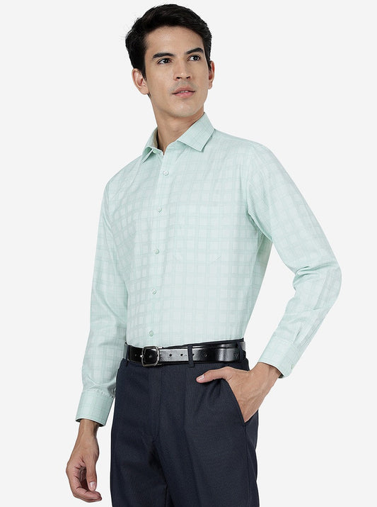 Pista Green Checked Slim Fit Formal Shirt | Greenfibre