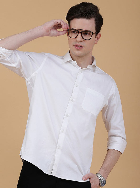 White Solid Slim Fit Party Wear Shirt | Greenfibre