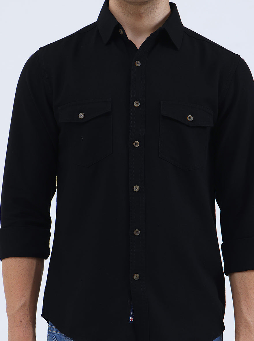 Black Solid Slim Fit Casual Shirt | Greenfibre