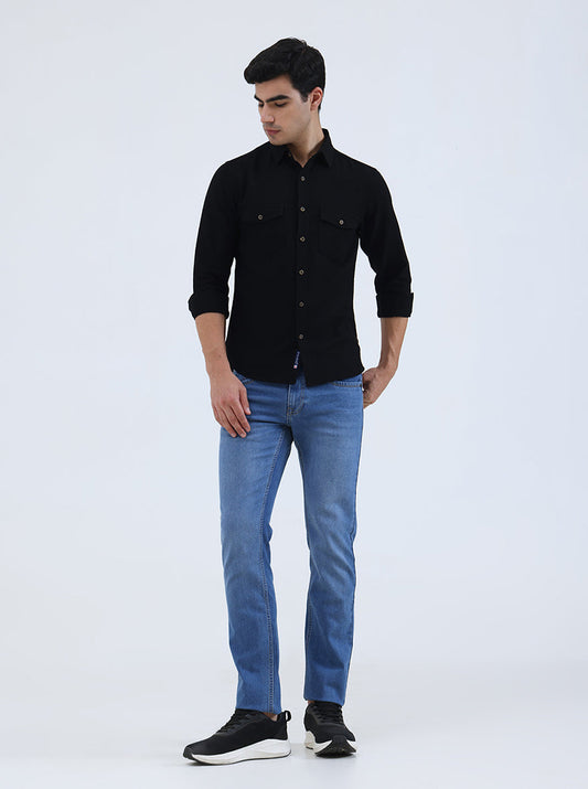 Black Solid Slim Fit Casual Shirt | Greenfibre