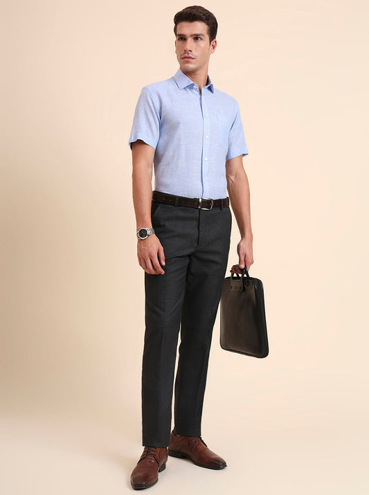 Grey Solid Slim Fit Formal Trouser | GreenFiber