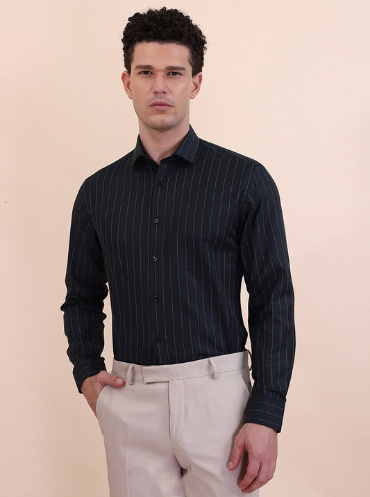 Green Striped Slim Fit Formal Shirt | Greenfibre