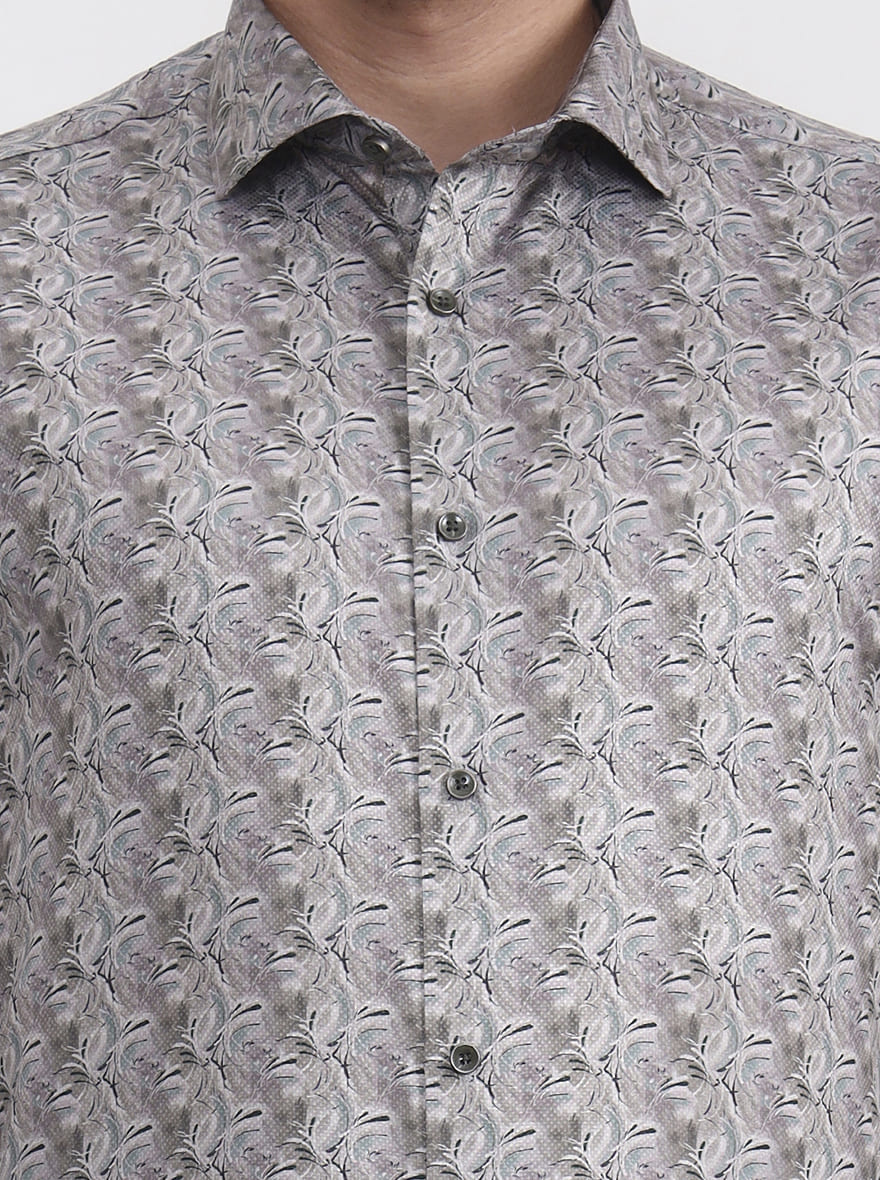 Green & Beige Printed Slim Fit Party Wear Shirt | Greenfibre