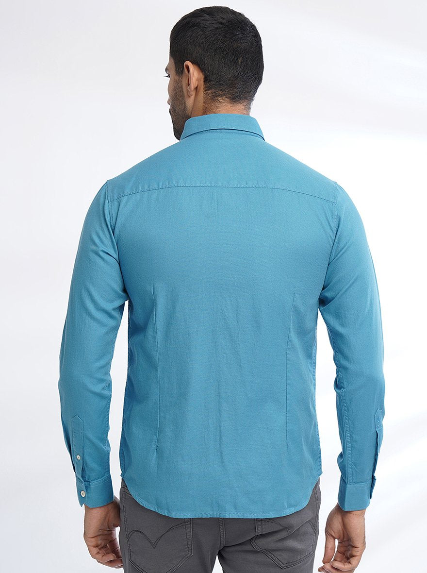 Blue Solid Slim Fit Casual Shirt | Greenfibre