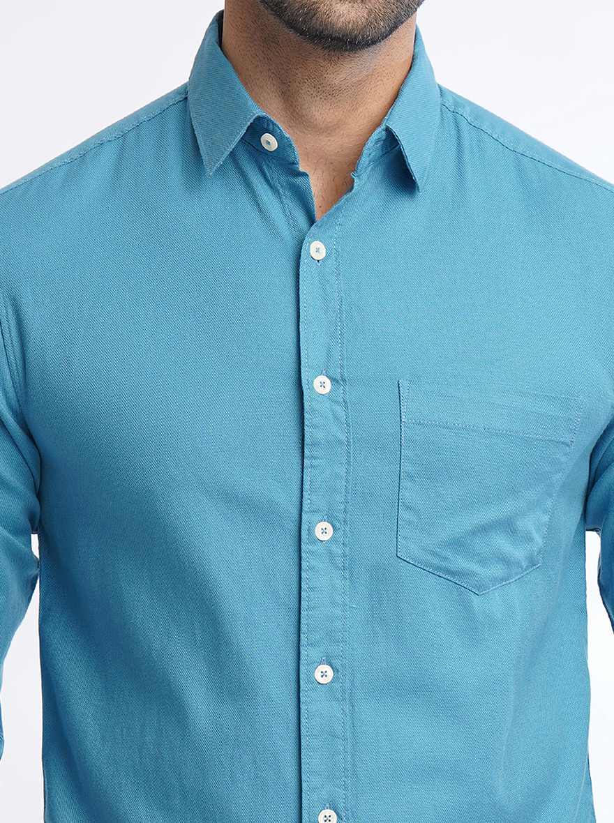 Blue Solid Slim Fit Casual Shirt | Greenfibre