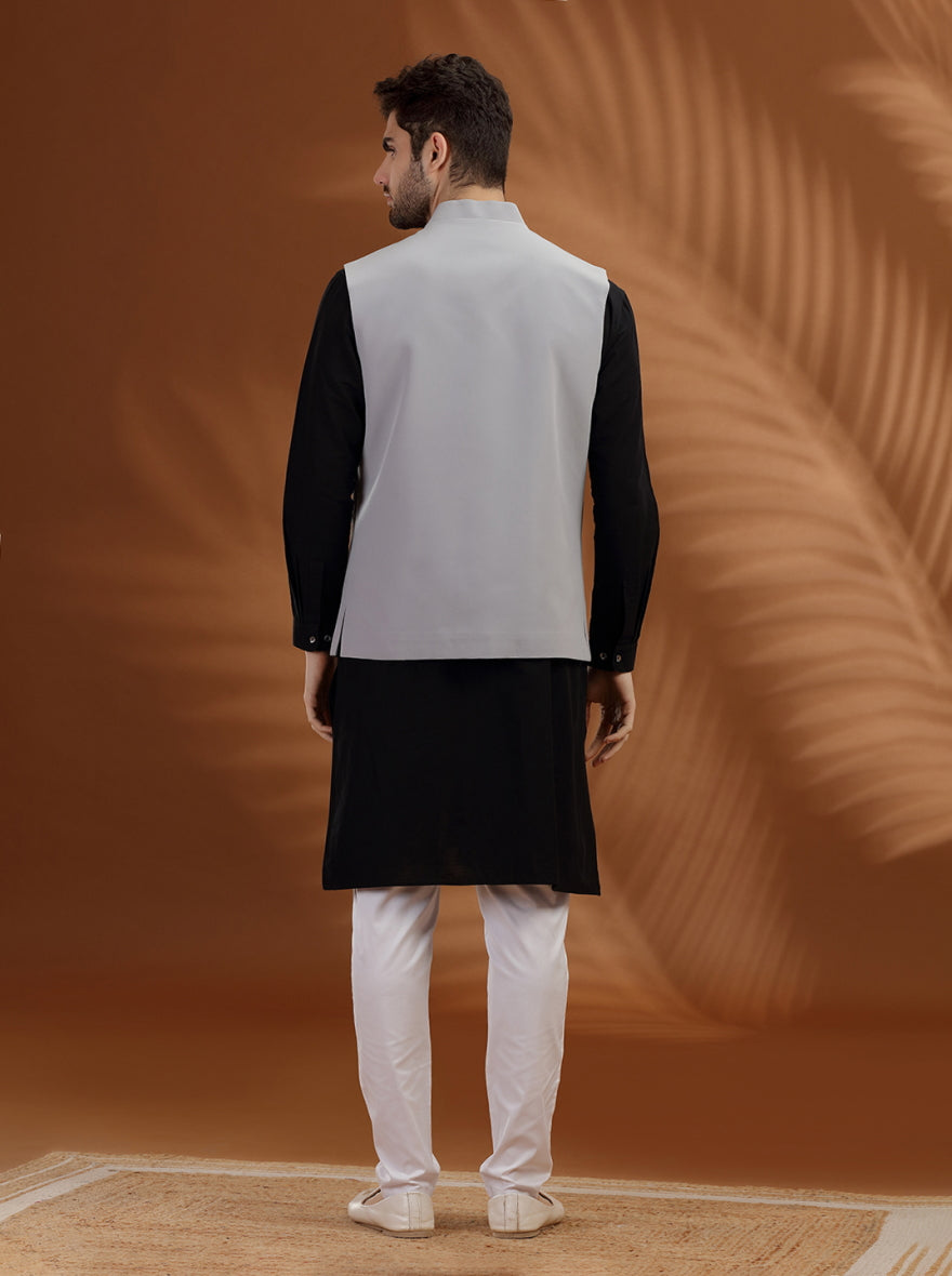 Light Grey Solid Waist Coat | Greenfibre