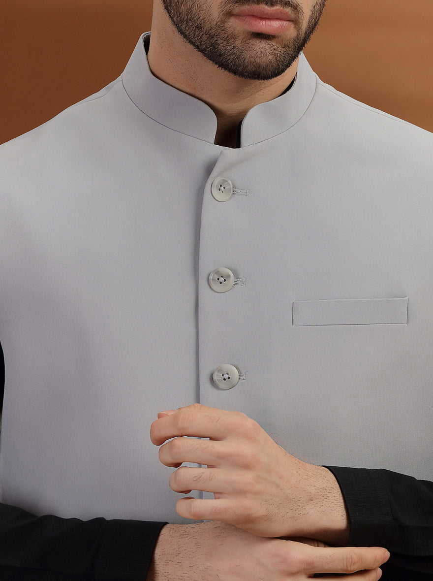 Light Grey Solid Waist Coat | Greenfibre