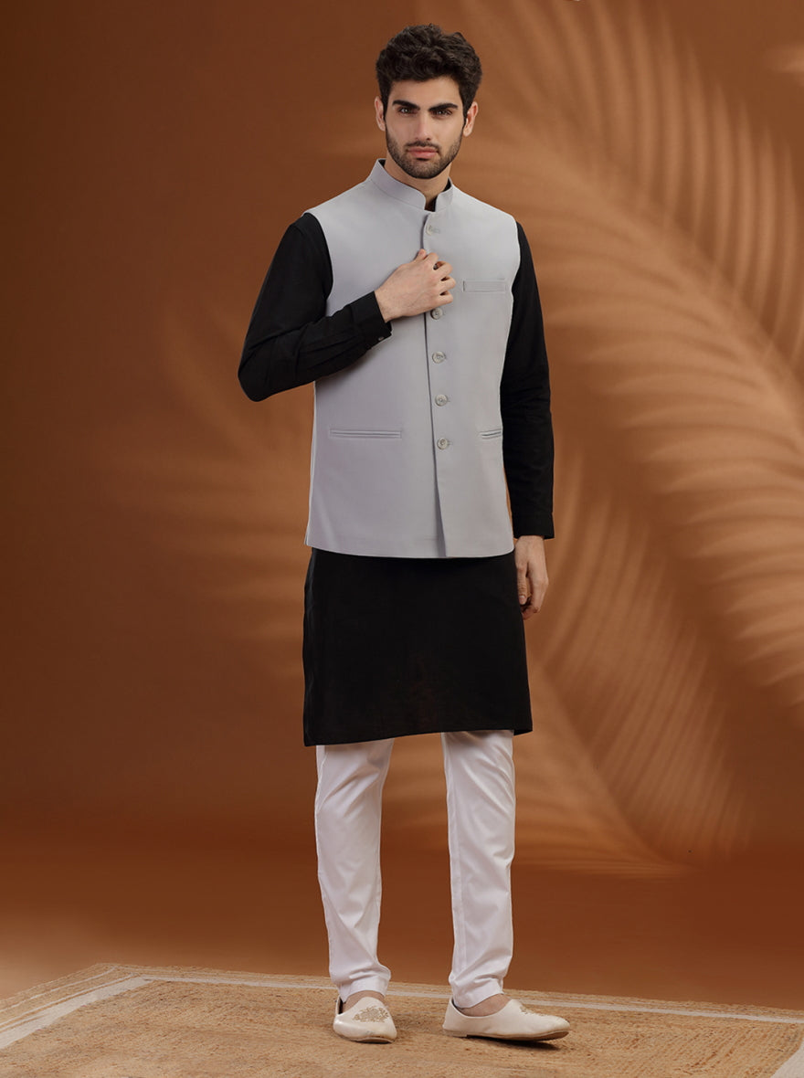 Light Grey Solid Waist Coat | Greenfibre