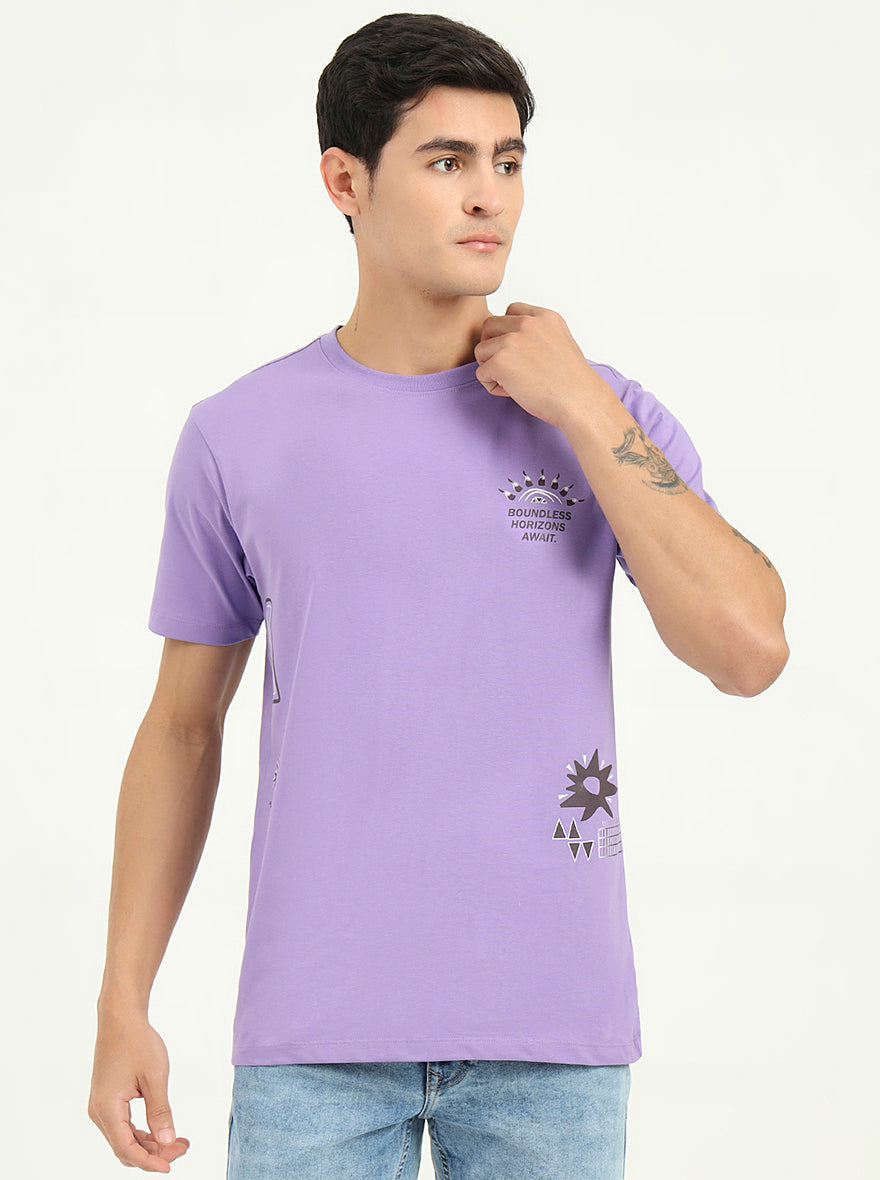 Purple Printed Slim Fit T-Shirt | Greenfibre