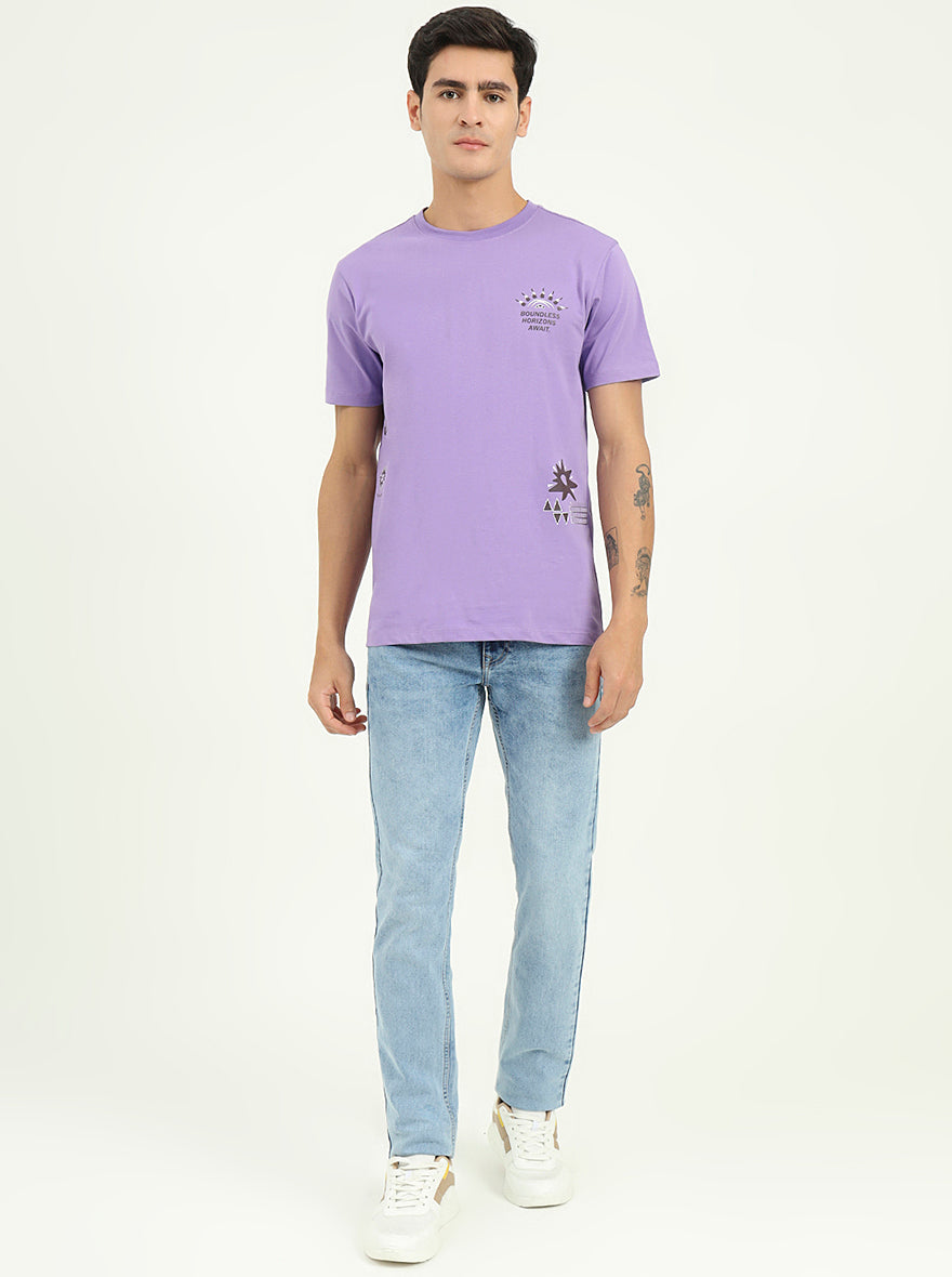 Purple Printed Slim Fit T-Shirt | Greenfibre
