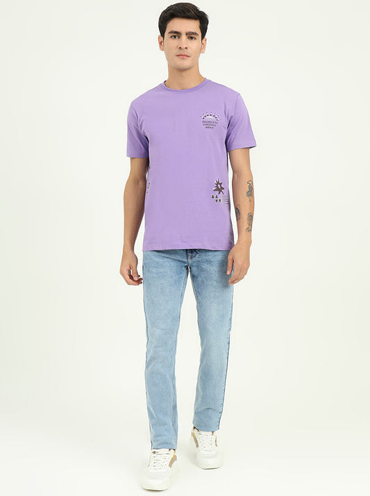 Purple Printed Slim Fit T-Shirt | Greenfibre